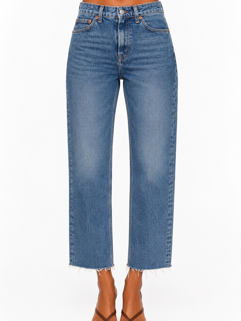 Topshop Straight Leg Raw Hem Blue Jeans NWT W26 L30